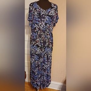 Black Floral Cotton Jersey Dress, sz XL